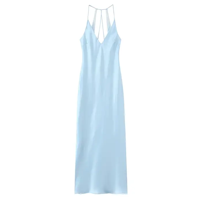 HH – robe mi-longue en Satin de soie pour femmes, nouvelle Lingerie d'été, Texture, élégante, col en