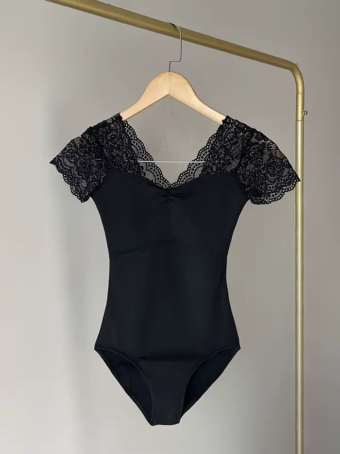 Justaucorps de Ballet en dentelle noire pour femmes, Costumes de spectacle de danse pour adultes, vê