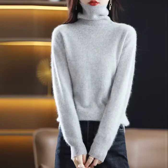 Pull à col haut pour femme, pull en cachemire de vison pur, tricoté, doux, à la mode, vêtements chau