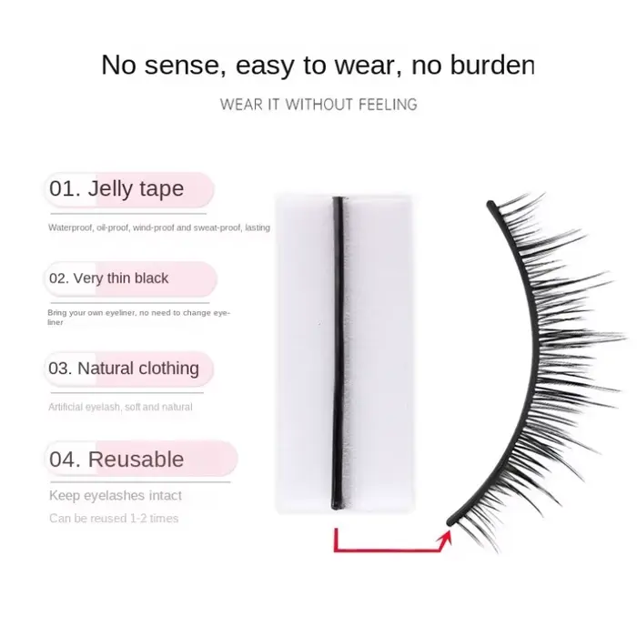 Bande de colle pour faux-cils auto-adhésive réutilisable, sans colle, hypoallergénique, bande d'exte
