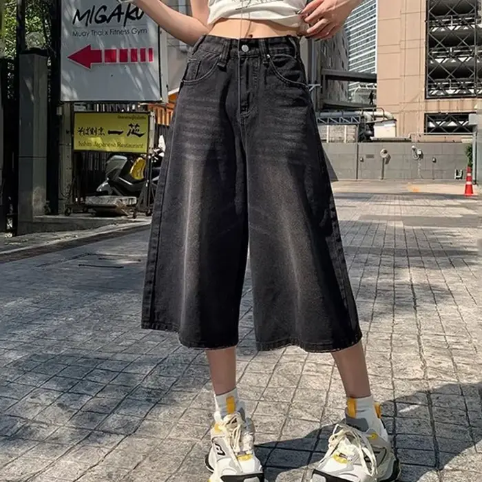 Jean Baggy Vintage pour femmes, Style américain, Y2k, ample, délavé, taille haute, longueur aux geno
