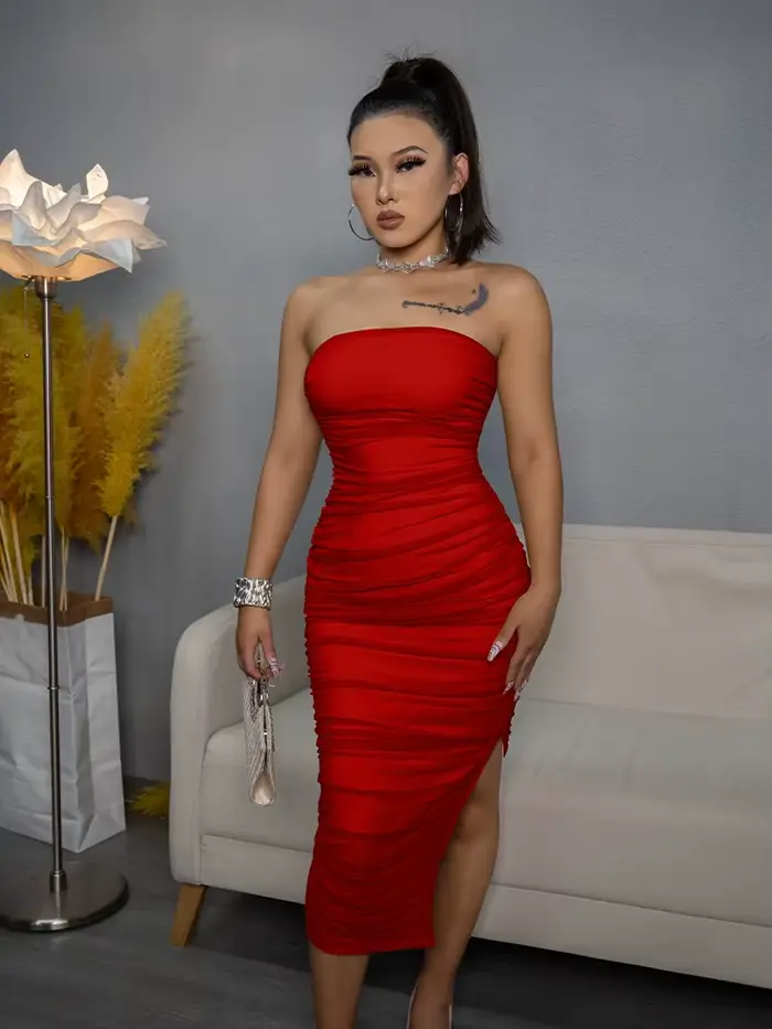 Robe TOB sans manches sexy pour femmes junior été 2024 polyesters elasthanne silhouette crayon empire ajustement mince pull fermé