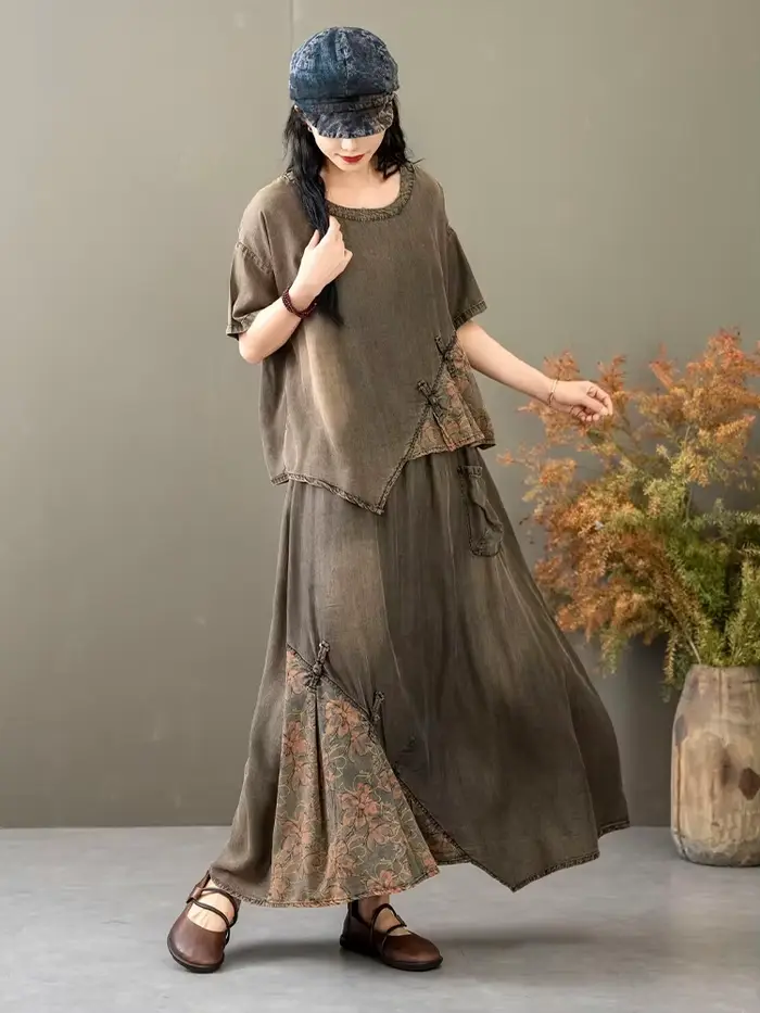 Letné dámske čínske 2-dielne súpravy ležérne potlačené Denim luxusné Vintage topy g