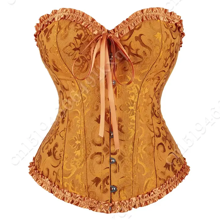 Dámske Sexy čipka-up Bustier, kvetinový korzet, spodná bielizeň žltá a zlatá