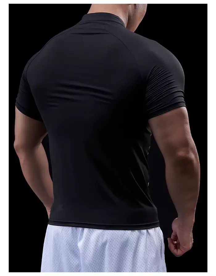 Pánske kompresné bežecké tričko s polom na zips Fitness priliehavé športové