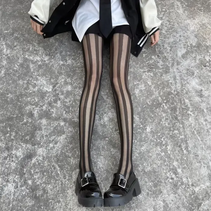 Ultra jemné nylonové pančuchy pre ženy, sexy, čierne, pásikavé, letné