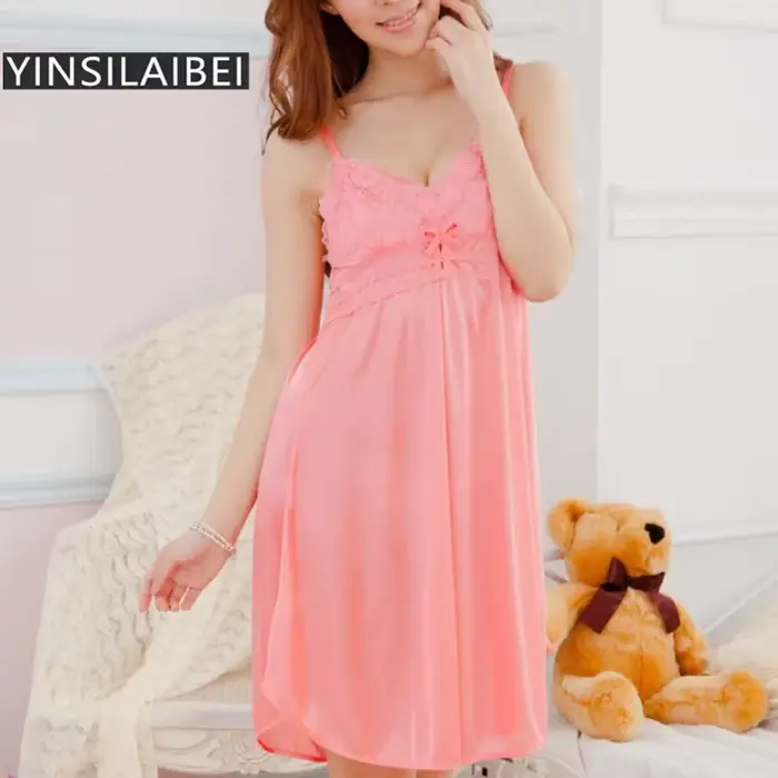 Chemise de nuit féminine transparente en polyester rayon avec col en V et dentelle pour femmes sexy et confortables occasions spéciales ```