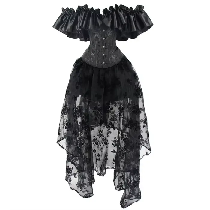 Corset victorien sexy en polyester et élasthanne pour femmes, avec volants, pour occasions spéciales et événements gothiques steampunk