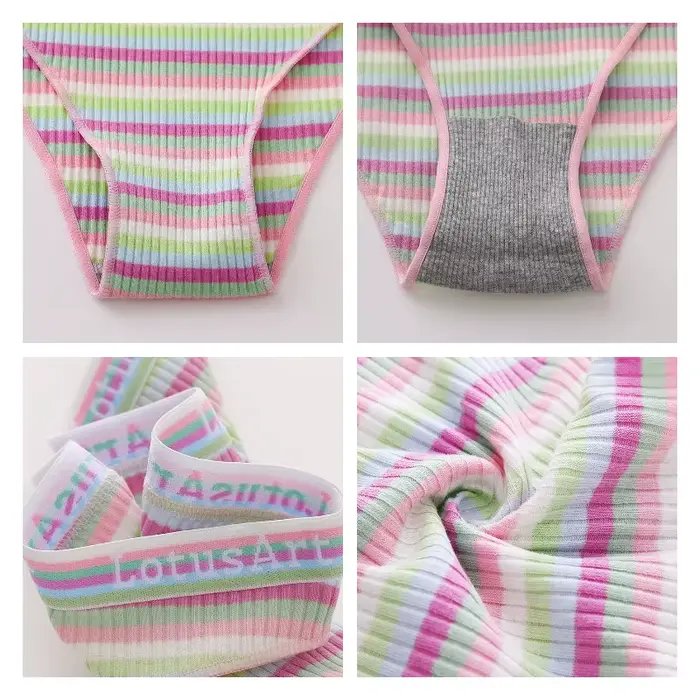 BZEL-Culotte Rayée Colorée pour Femme, Sous-Vêtement en Coton, Confortable, Lingerie Respirante