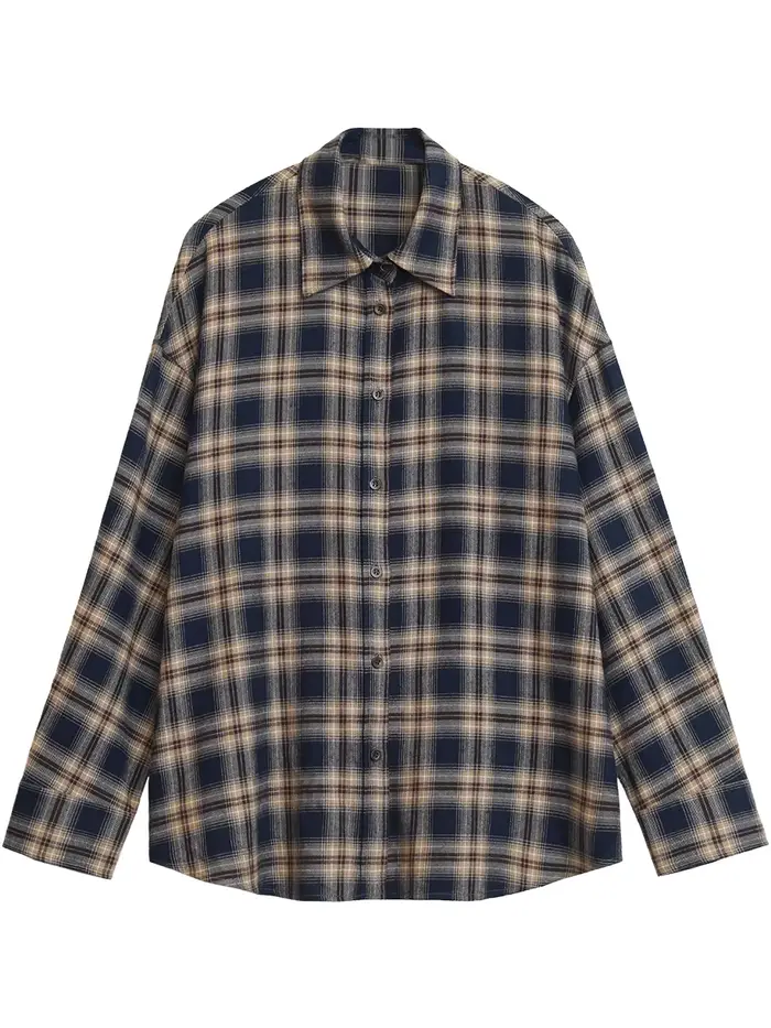 CHIC VEN femmes chemises ample décontracté nouveau ponçage chemise à carreaux à manches longues moye