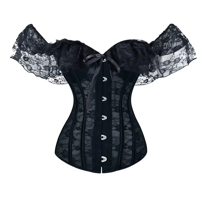 Couleur unie Satin dentelle hauts Corset Sexy épaules nues chaîne poitrine Bustier Corsets femmes Li