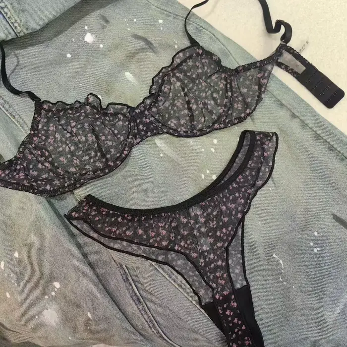 Ensemble de Lingerie à imprimé Floral pour femmes, soutien-gorge Sexy en dentelle, français, Ultra f