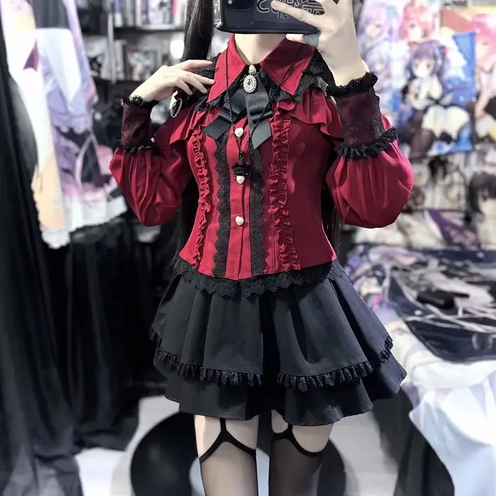 High-end skladaný polyesterový set s lukom a čipkou pre štýl Lolita a kráľovskú sestru, ideálny pre festivaly a obrady