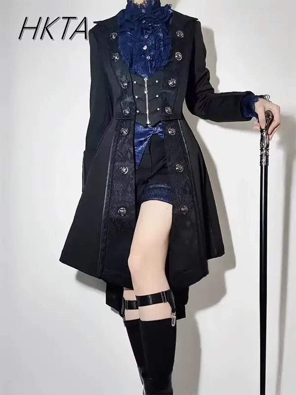Trench Coat Gothisme Moderne Femme High Street Design Noir Polyvalent Occasions Speciales