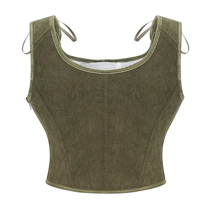 Armée vert victorien Vintage gilet femme fermeture éclair latérale et avant à lacets débardeur Corset Punk Goth vêtements Sexy Corselet Feminino