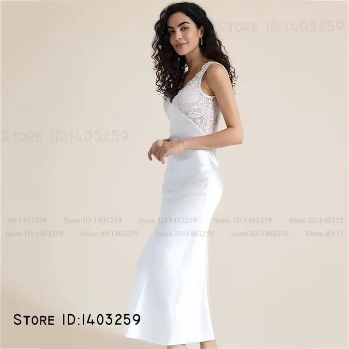 Elegantná dámska dlhá nočná košeľa Sexy patchwork čipka odhalený chrbát