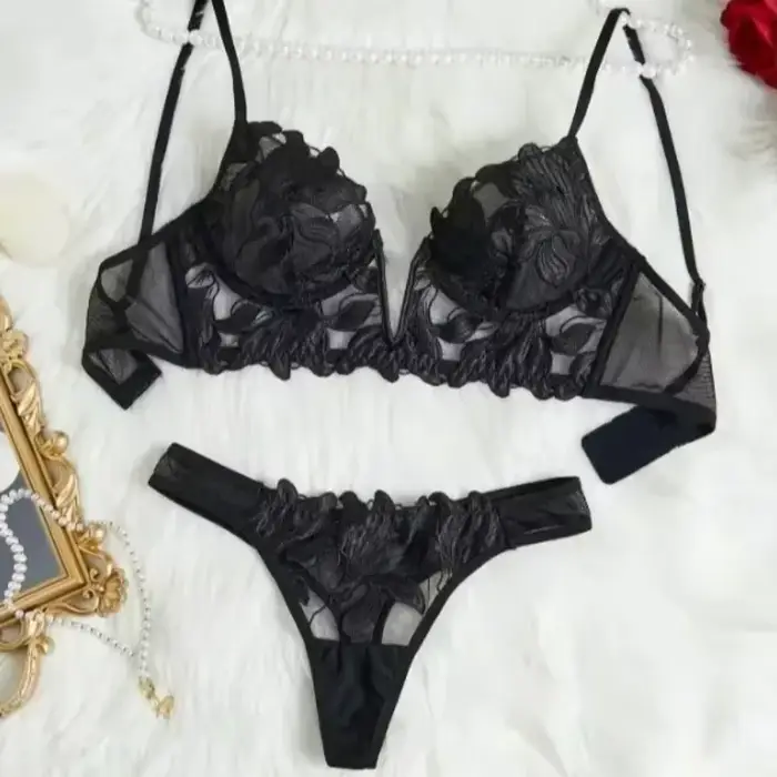Valentine's Day Kvetinová víla bielizeň set: Zvodné nohavičky, sexy nočná košeľa, spodná bielizeň v tvare V pre ženy, priehľadná podprsenka