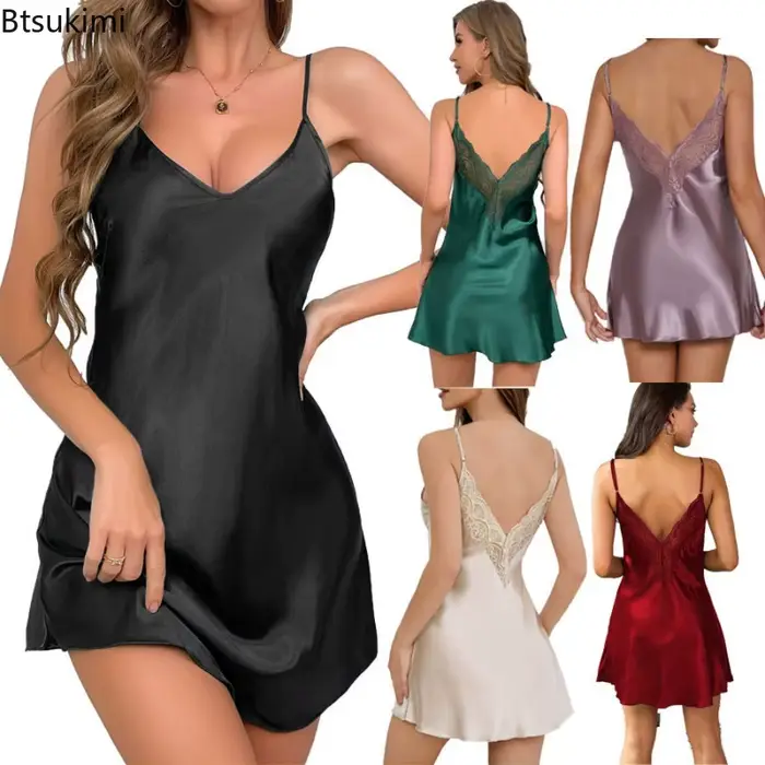 2026 Sexy dámska nočná košeľa, V-neck, bez rukávov, čipka, mäkké a pohodlné, relaxačné oblečenie, nočné oblečenie, spodná bielizeň