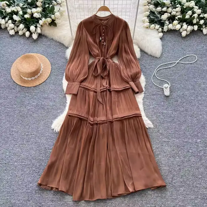 Robe longue en Satin pour femmes, élégante, manches longues, robe de soirée, mariage, Vintage, chemi