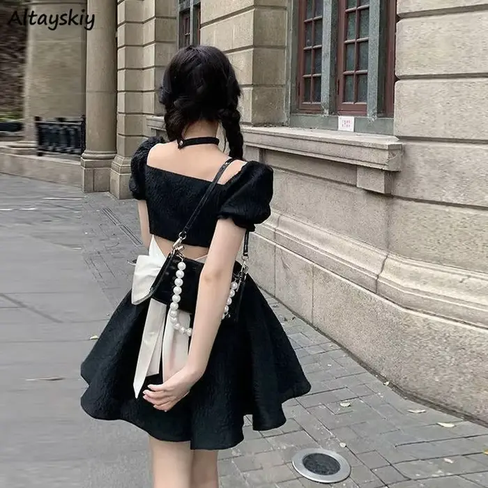Mini šaty pre ženy Vintage letné prázdniny Street štýl Chic štvorcový výstrih dámske