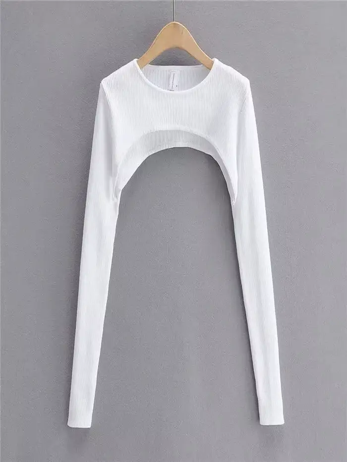 T-shirt tricoté à manches longues pour femmes, vêtements esthétiques Y2k, col rond, noir et blanc, S