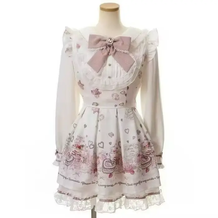 Kawaii japonský set šiat s mašľou z kamienkov pre ženy