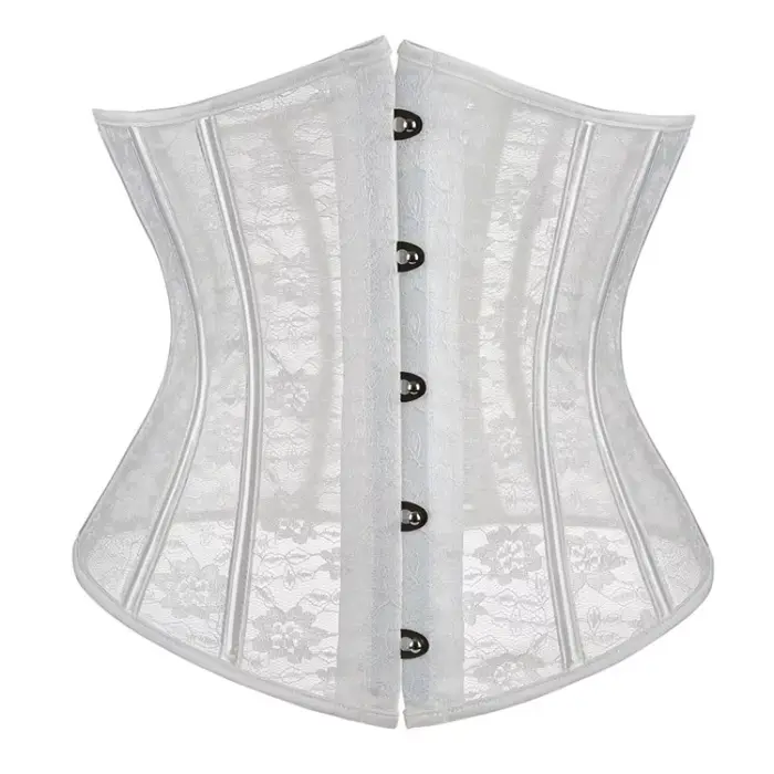 Corset sous-poitrine pour femme, noir et blanc, en maille transparente et dentelle, avec baleines en plastique, bustier, basques, gaine amincissante, serre-taille, korset ﻿