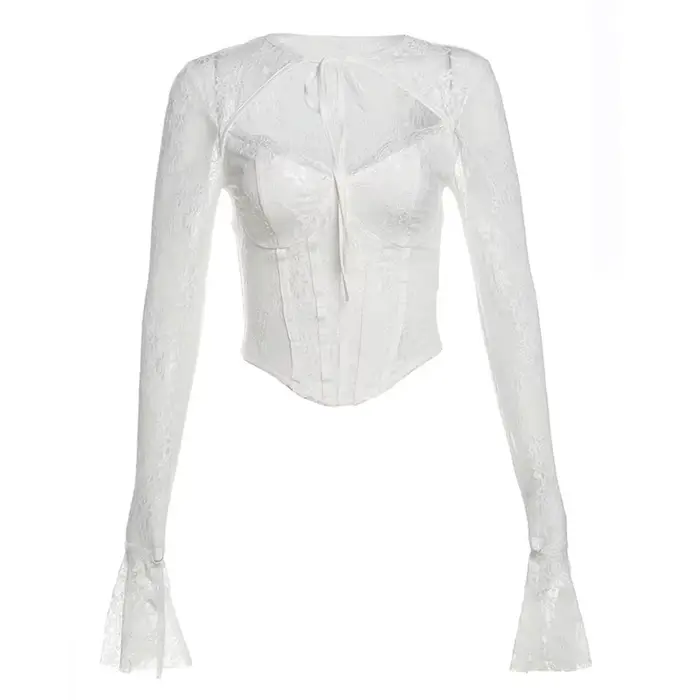 Chemise à manches longues en dentelle pour filles, douce et épicée, Design Sensation, coupe cintrée,