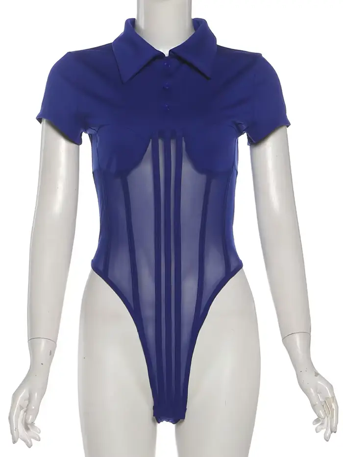 SIsterlinda tendance Sexy froncé 2 pièces ensemble femmes bouton col Polo maille Patchwork body + ru