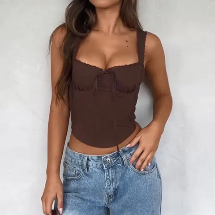 Bustierový top Korzet pre ženy Y2K štvorcový výstrih tielko krátky top Camisole 2025 letná móda vychádzková vesta vypasovaný strih Bodyshaper topy