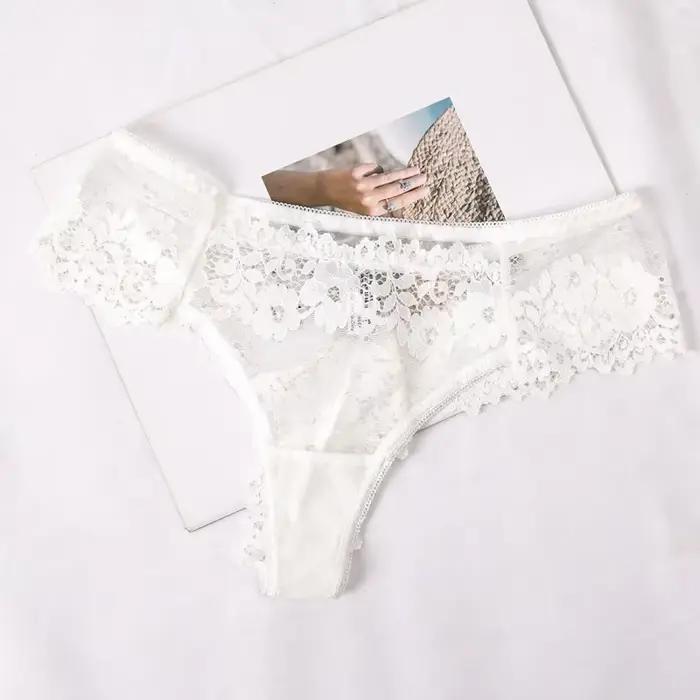 Dámske spodné prádlo Sexy čierna čipka nohavičky spodná bielizeň Dámske kvetinové čipky nohavičky Perspektíva Finetoo Design Dámske nohavičky