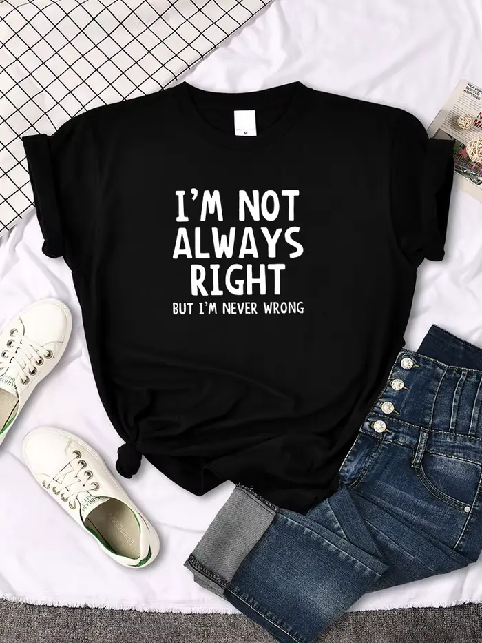 T-shirt col rond femme, estival et décontracté, cool et intéressant avec lettres imprimées