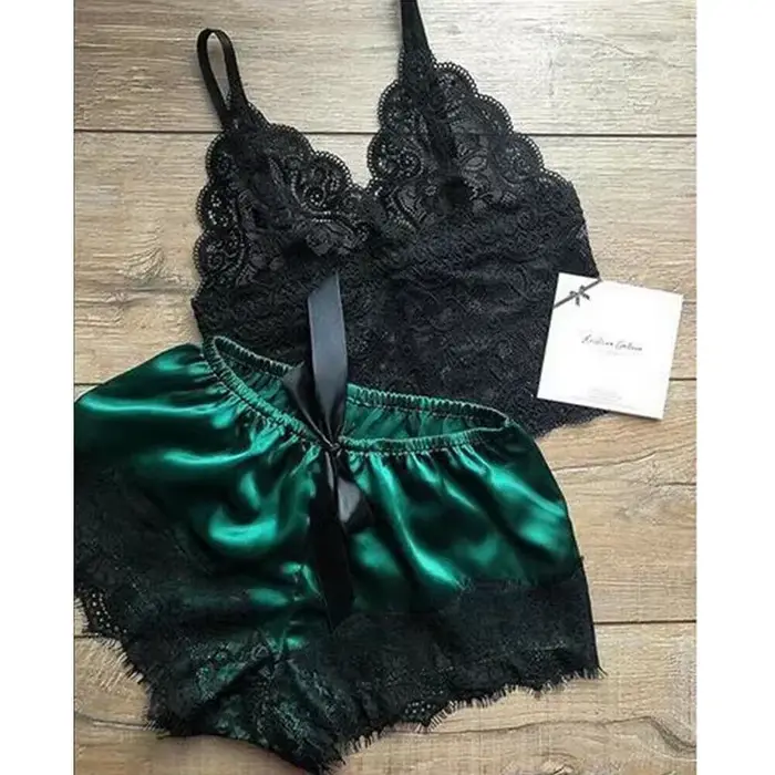 Nuisette en dentelle à col en V pour femmes, ensemble de pyjamas, lingerie, short en Y, vêtements de nuit sexy