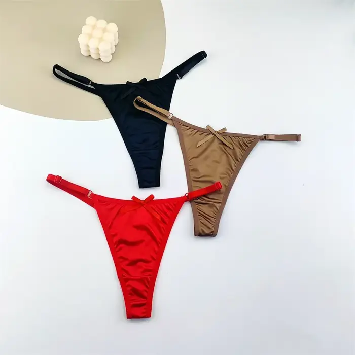 Dámske nastaviteľné saténové tanga, 3 kusy, sexy spodná bielizeň, nízky pás, T-Back, rybársky zadok, pokušenie, sexy uzlík, spodná bielizeň