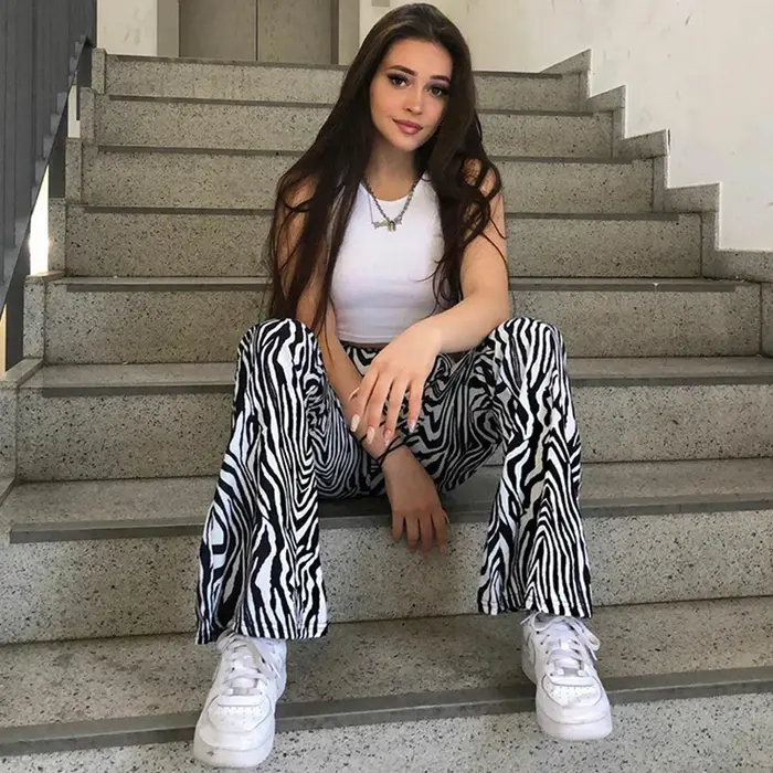 ZZSYKD-Pantalon Imprimé Zèbre pour Femme, Taille Haute, Jambes Larges, Long Fjadt, Mode Décontractée