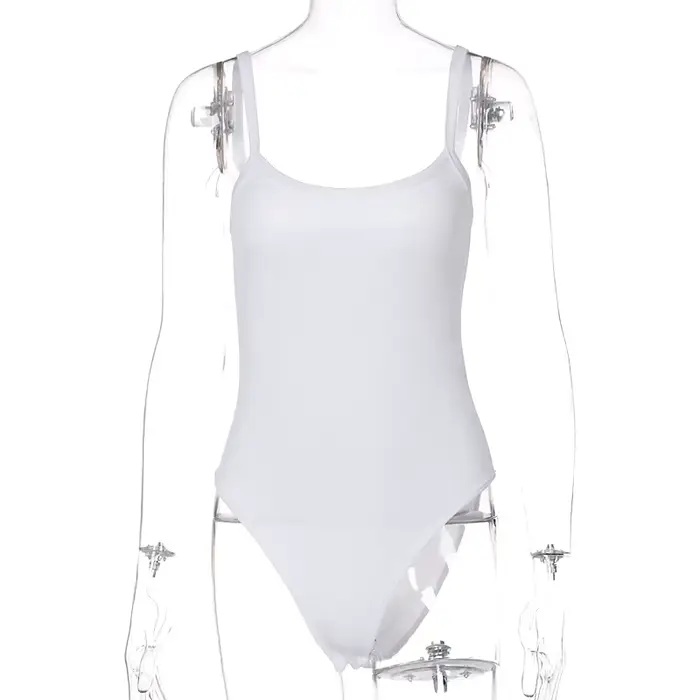 Combinaison Slim pour Femme, Couleur Unie, Sexy, Décontractée, Basique, Blanc, pour l'Été