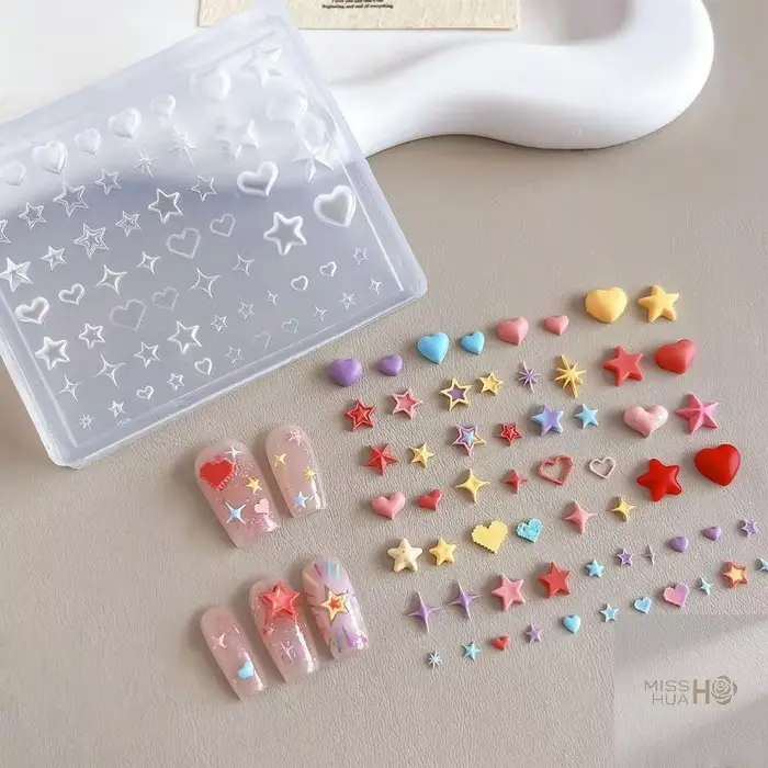 Moule 3D en Silicone pour Nail Art, pentagramme, cœur, étoile, modèle de manucure Transparent, brico