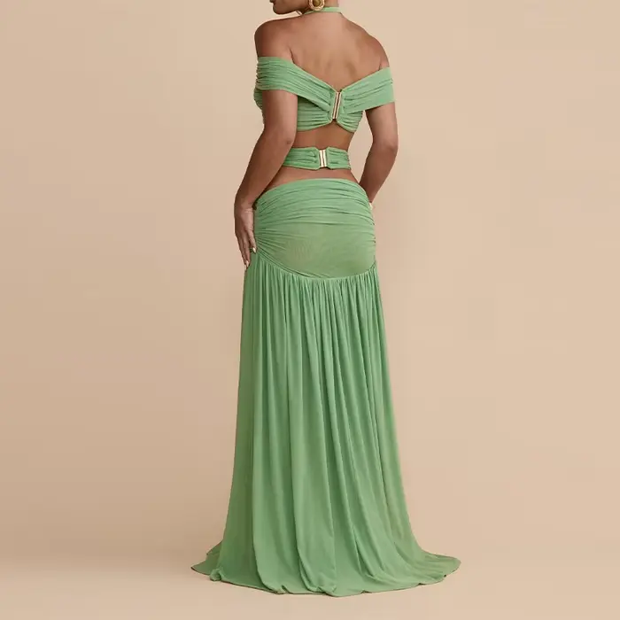 Elegantný dvojdielny set s flitrovými kvetmi pre ženy: asymetrický top s jedným ramienkom + mini sukňa s vysokým pásom