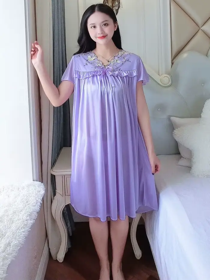 Robe de nuit en satin pour femmes, grande taille, sexy, pour la maison
