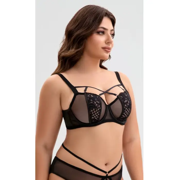 Plus veľkosť Dámske nadrozmerné lepidlo klobúk podprsenka, čipka, čierna, Dámske Bralette