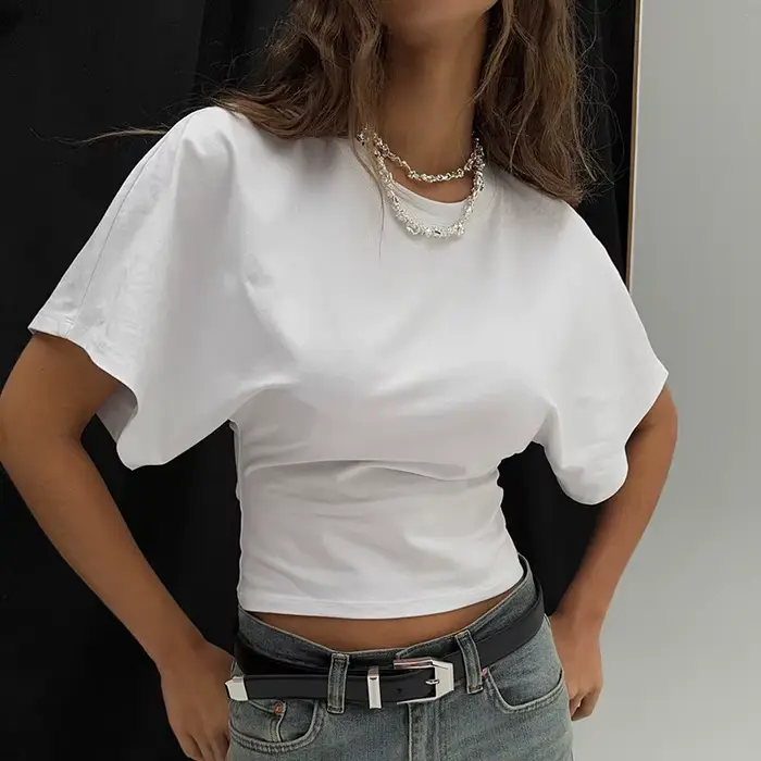 Mode décontracté solide gris recadrée T-shirt 2025 femme vêtements col rond hauts Corset Streetwear 