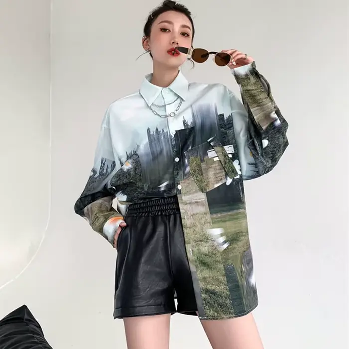 Chemisiers surdimensionnés à manches longues pour femmes, chemises imprimées à l'huile, Streetwear p