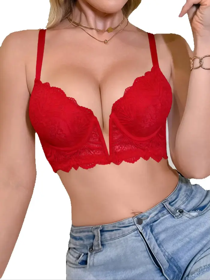 Sexy dámska podprsenka s ponorným výstrihom v čipka, push-up, s kosticami, nastaviteľné popruhy, pohodlné spodná bielizeň pre ženy