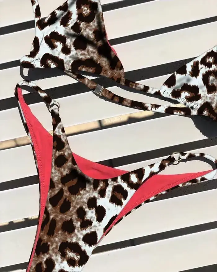 Sexy Leopard Bikini Suit Ženy Popruh Push Up Plavky Tri body Bikini Set Plavky s nízkym pásom Ženy Letné Plavky bez chrbta