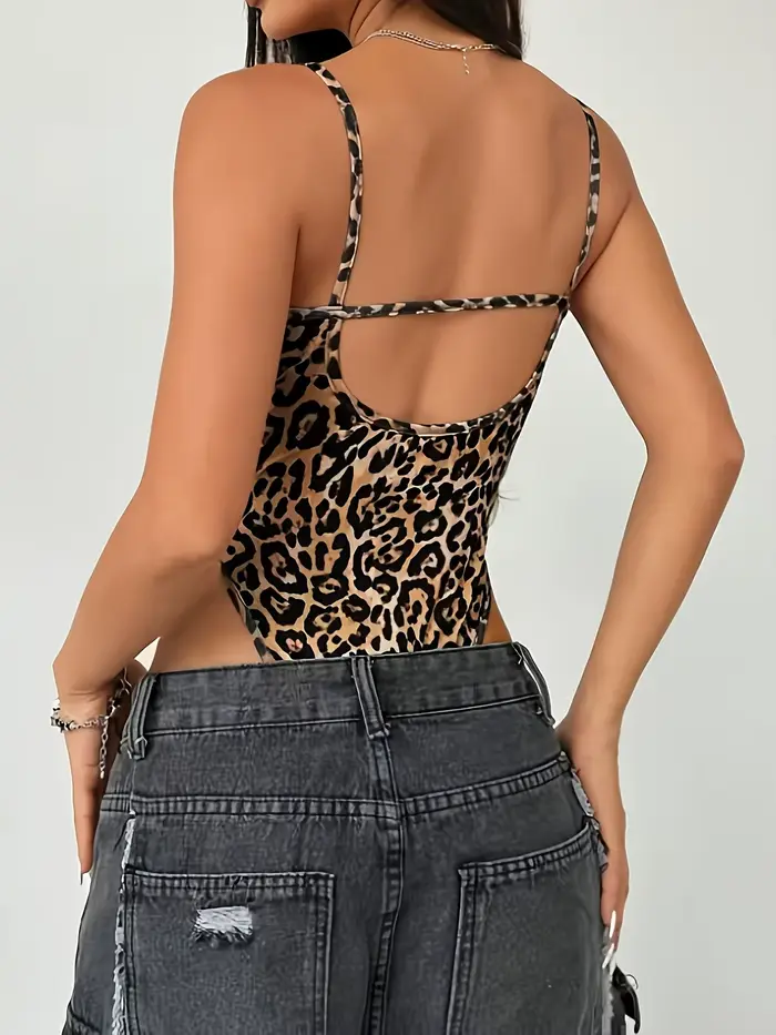 Sexy leopard tlač kombinéza jar/leto 2025 s holým chrbtom - Dámske namontované košieľka