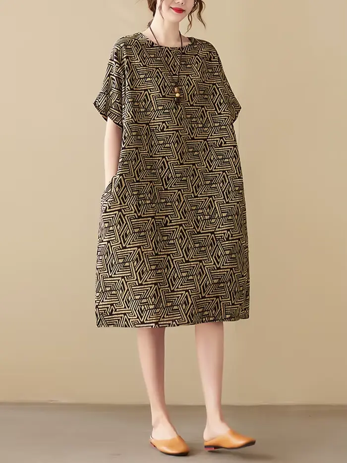 Robes d'été décontractées mi-longues en coton et lin à imprimé vintage pour femmes 2026 – Nouvelle c