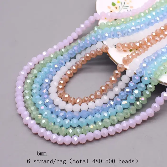 Perles de Verre à Facettes, 6 Brins de 6mm, 480 Pièces, Rondelle d'Espacement pour Bijoux de Bricola