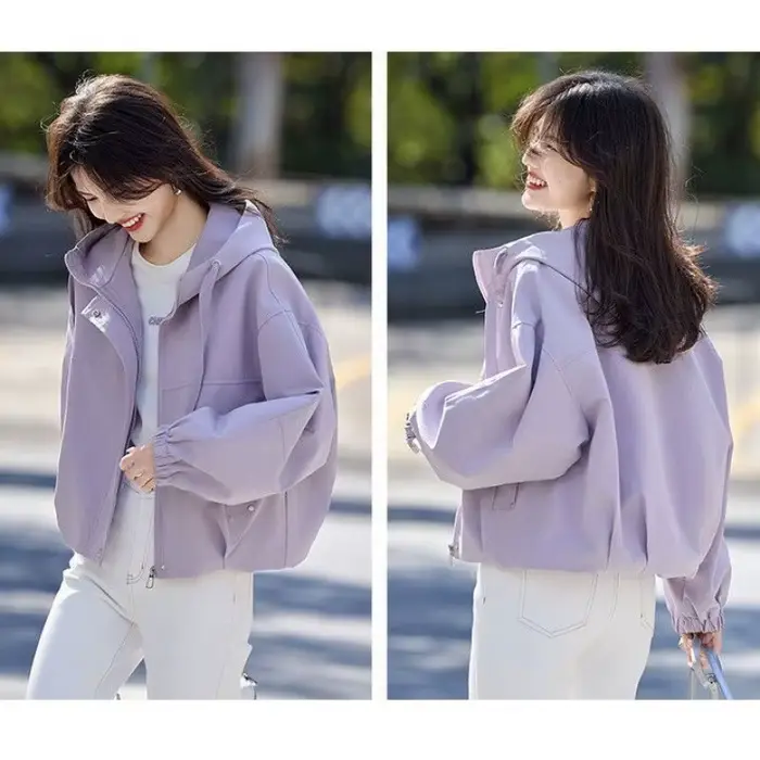 Chaqueta corta para mujer estilo urbano con capucha para primavera y otoño ocaciones especiales