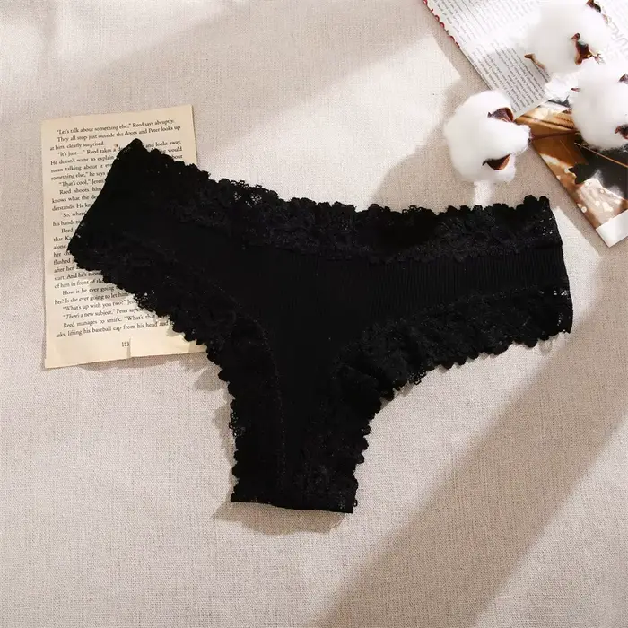 Femmes coton culottes Sexy dentelle florale sous-vêtements respirants filles côtelé taille basse sli