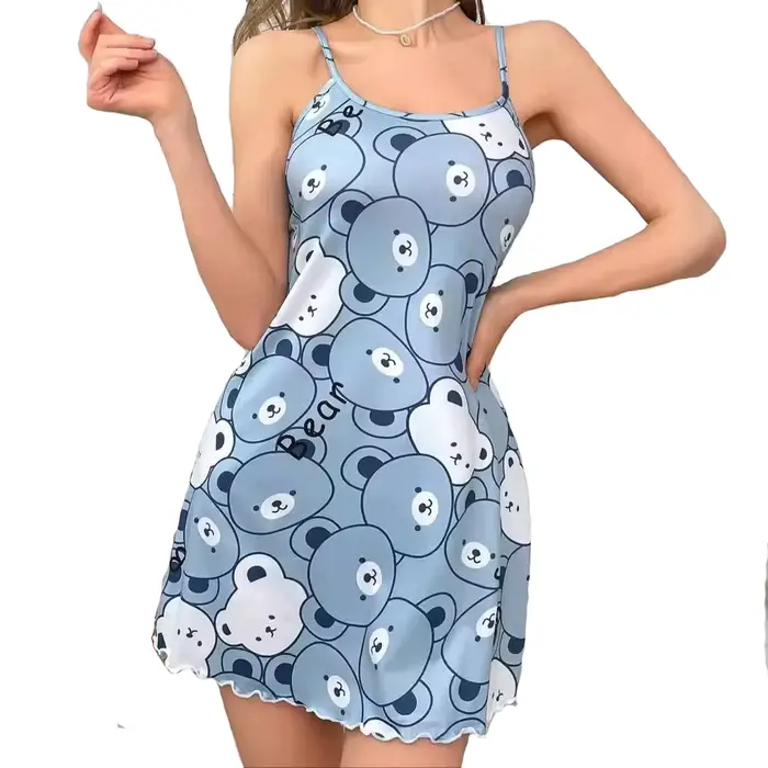 Robe de nuit imprimée fraises d'été pour femmes, vêtements de nuit confortables, décontractés et sex